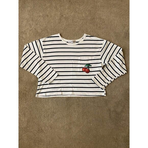 Madden Girl Tops - Madden Girl Striped Long-Sleeve Crop Top Sequin Cherry Patch Y2K Style Size XL